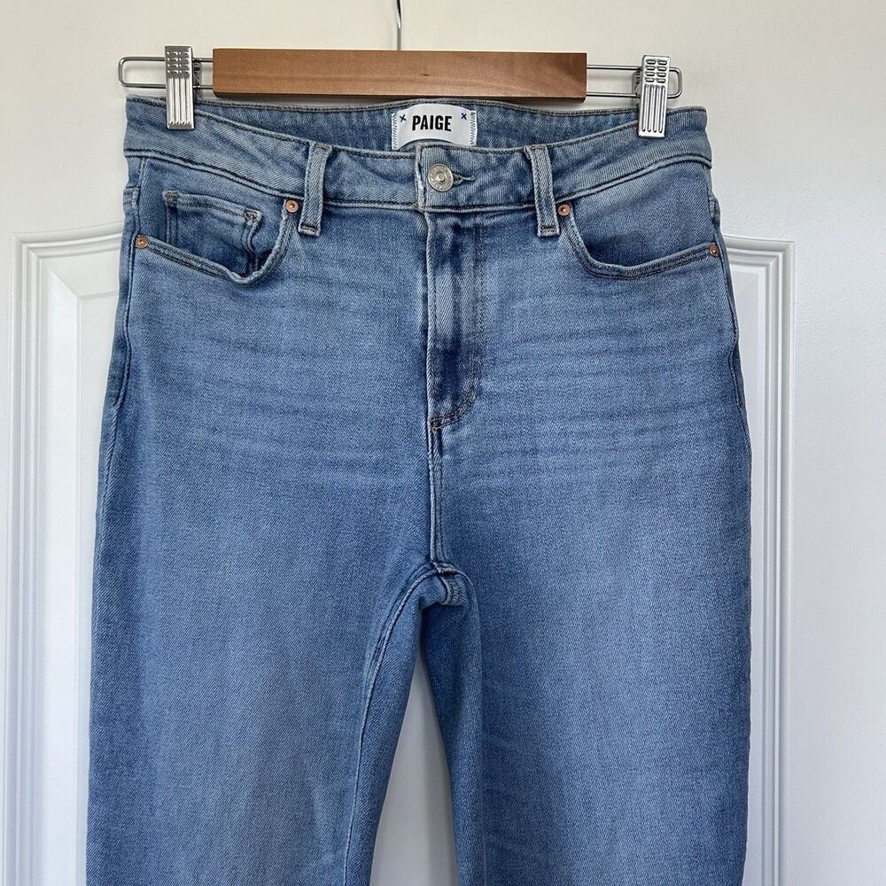 PAIGE Cindy Straight Jeans 28 Mel Destroyed Hem Raw Hem Ankle Stretch Mid Rise